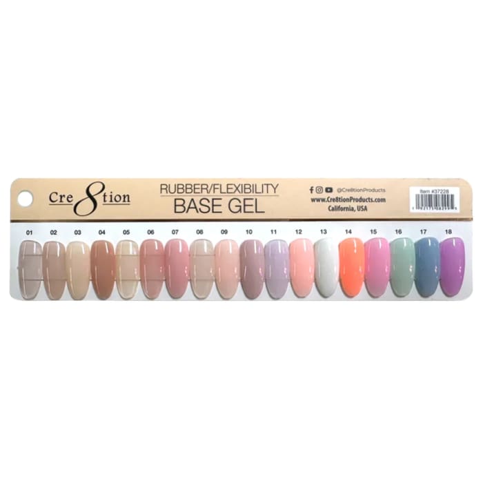 Cre8tion Rubber/ Flexibility Base Gel 0.5oz - Full Set 18 Colors w/ 1 Color Chart OceanNailSupply