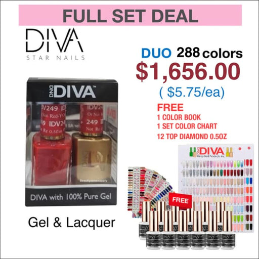 DIVA MATCHING DUO - FULL SET 288 COLORS W/ 12 TOP DIAMOND 0.5OZ 1 SET COLOR CHART & 1 COLOR BOOK - OceanNailSupply